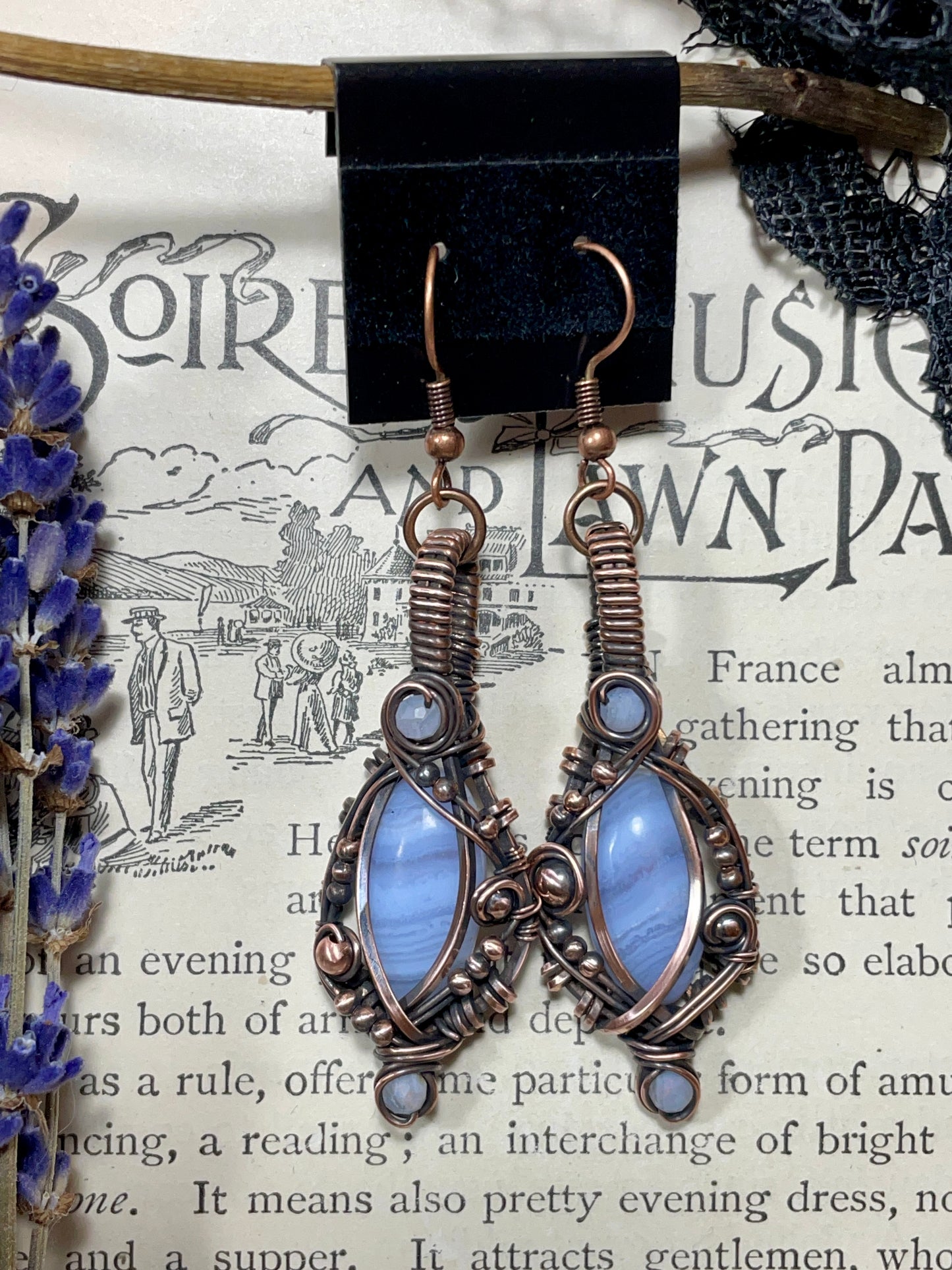 Blue Lace Agate Earrings in Copper