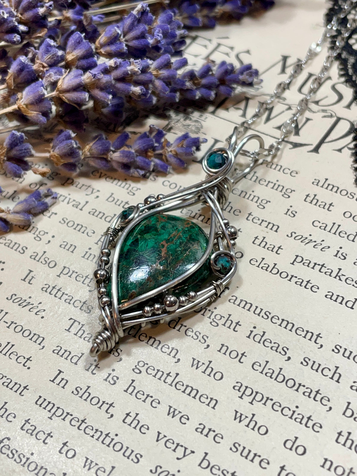 Azurite Malachite Pendant in Stainless Steel