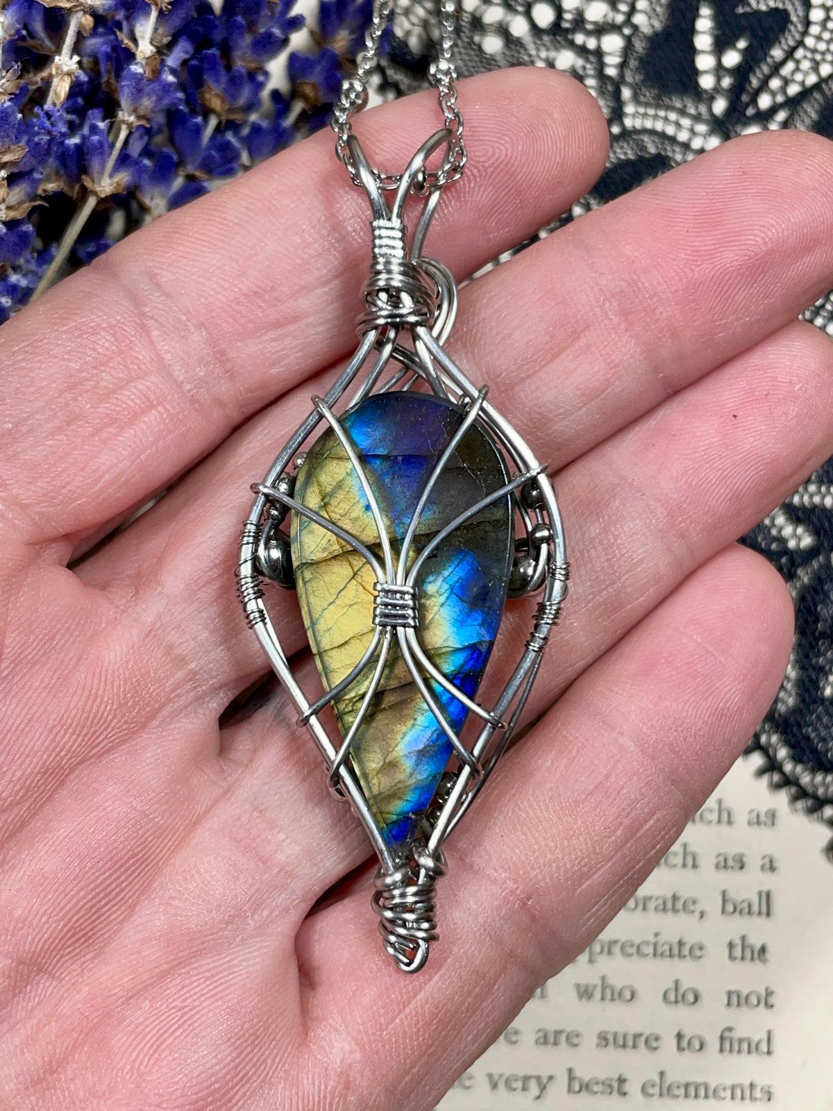 Labradorite Pendant in Stainless Steel