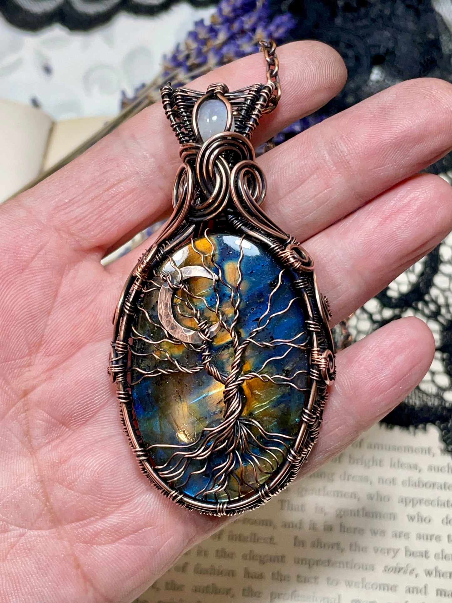 Labradorite Tree of Life Amulet in Copper