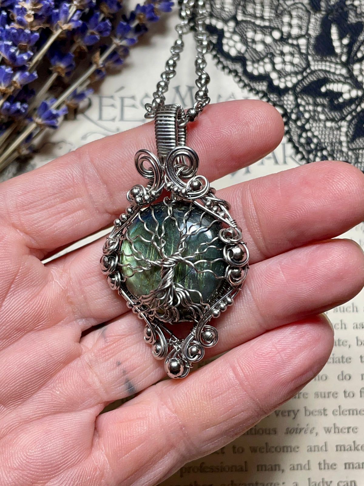 Labradorite Tree of Life Pendant in Stainless Steel