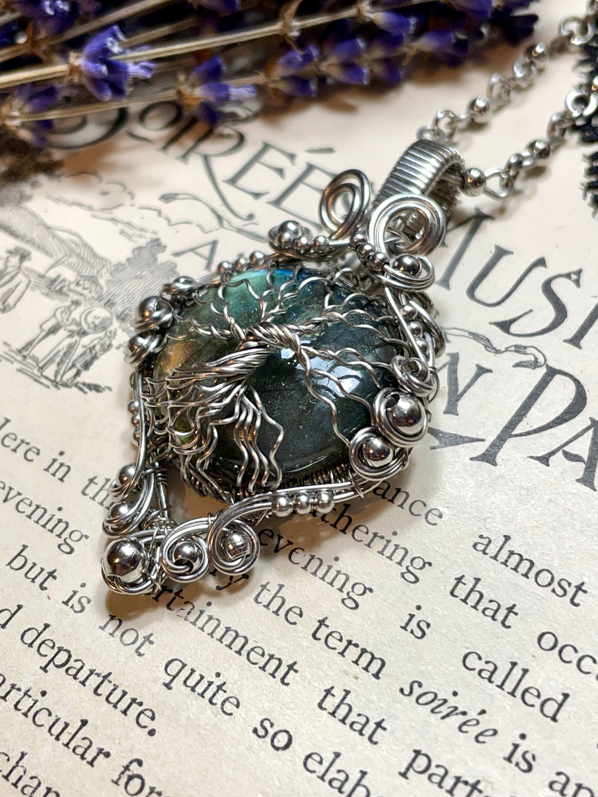 Labradorite Tree of Life Pendant in Stainless Steel
