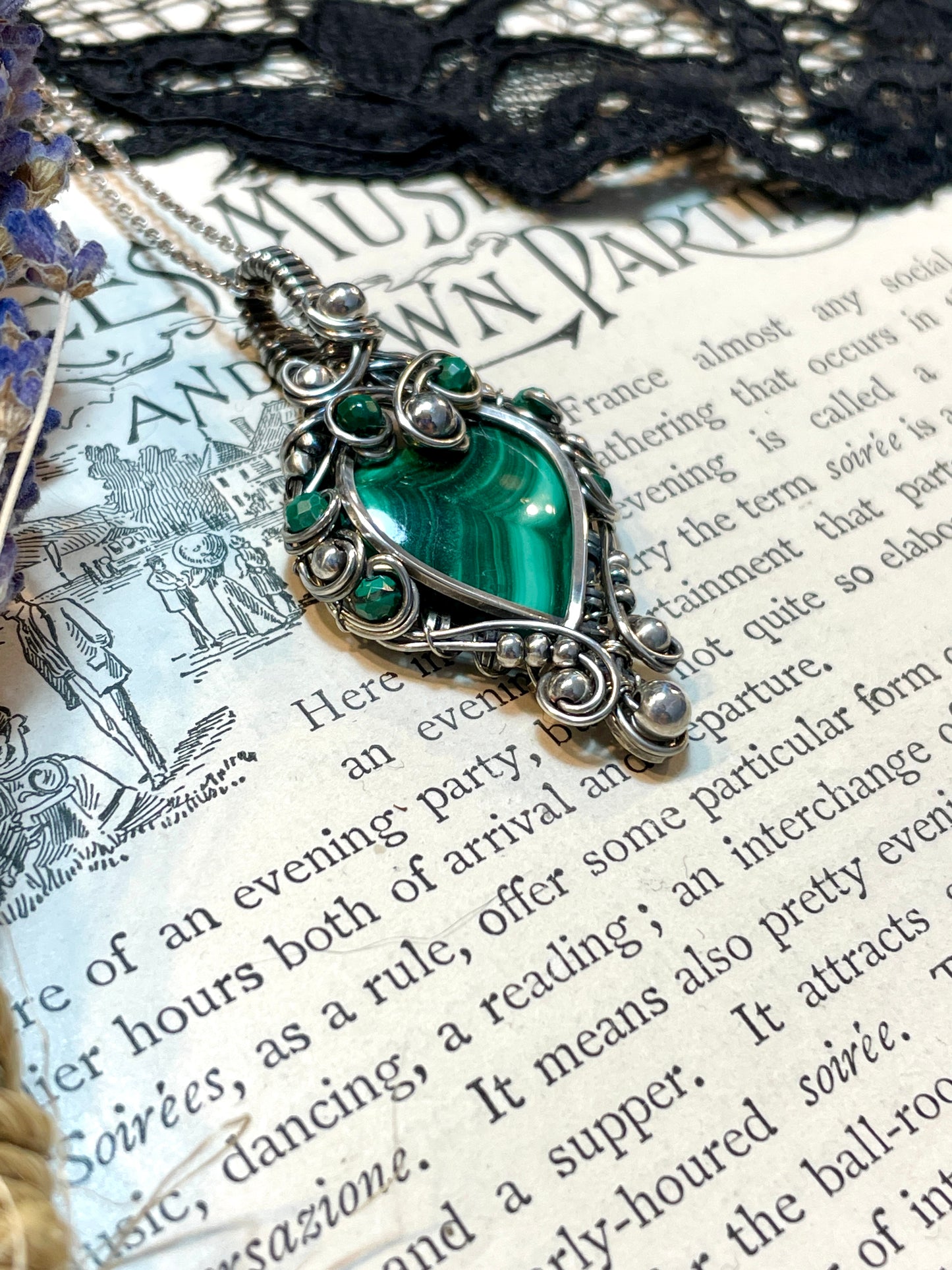 Malachite Heart Pendant in Sterling Silver