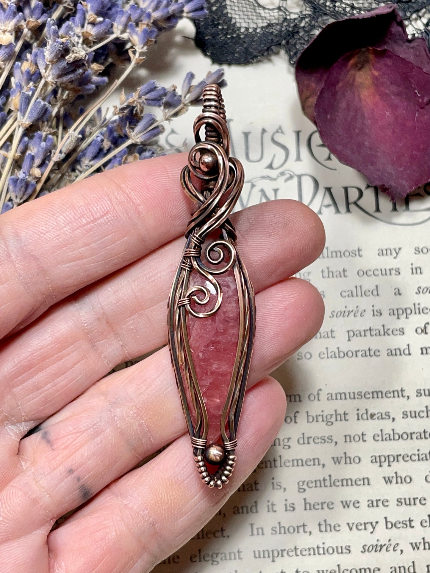Rhodochrosite Pendant in Copper