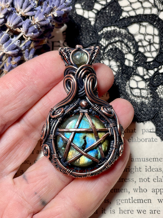 Labradorite Pentacle Amulet in Copper