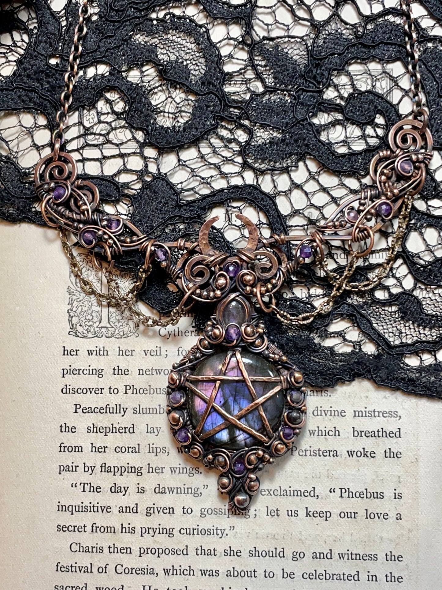 Labradorite Pentacle Collar in Copper
