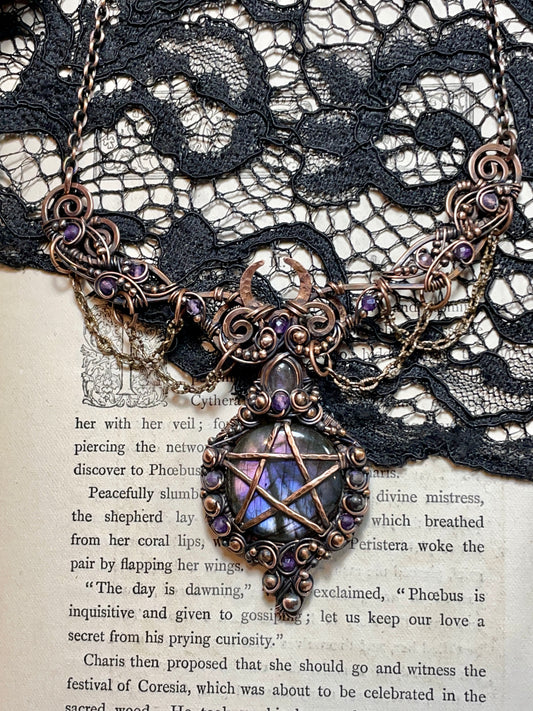Labradorite Pentacle Collar in Copper
