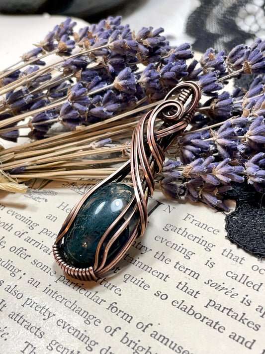 Moss Agate Pendant in Copper