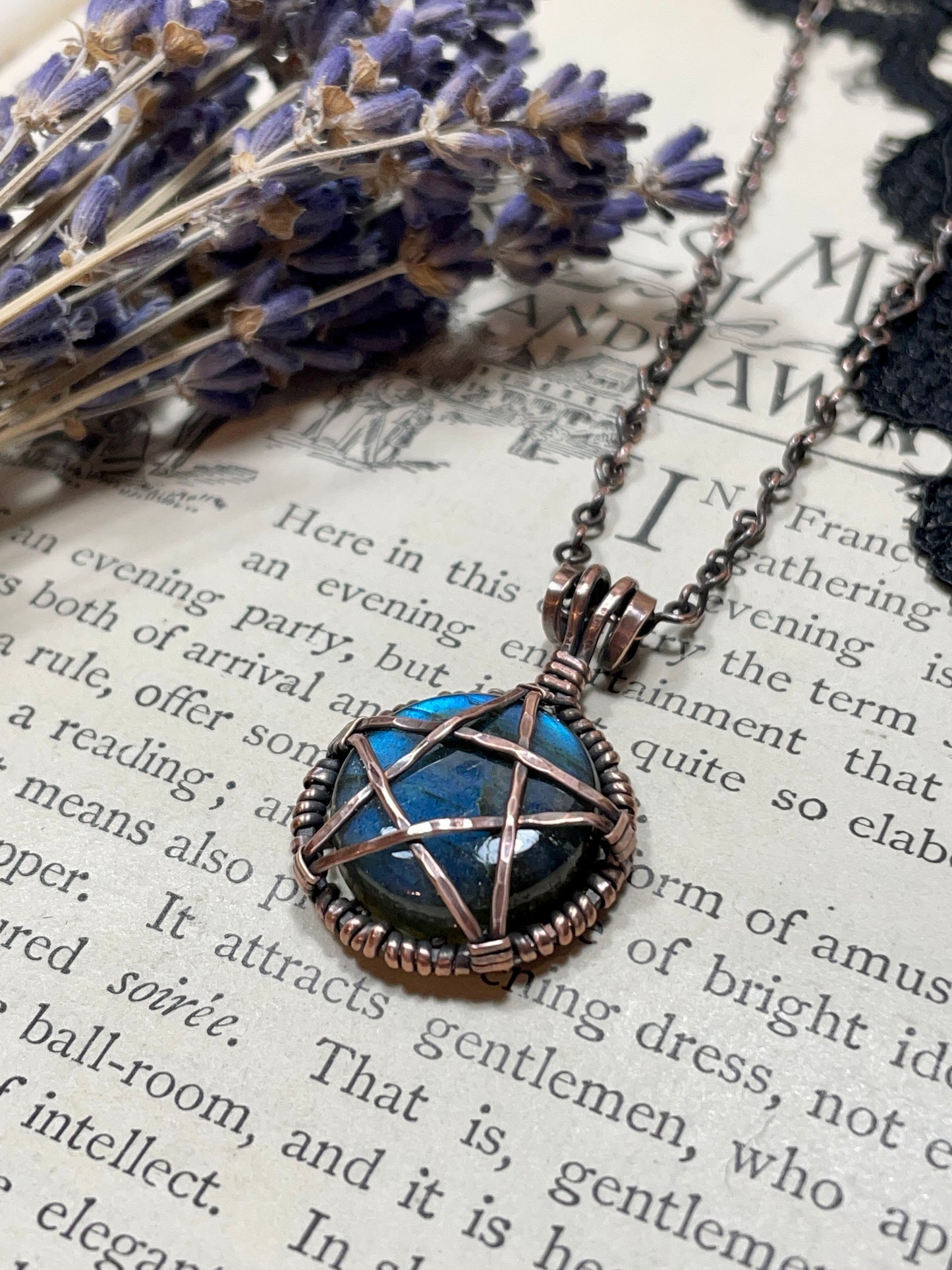 Labradorite Pentacle Pendant in Antiqued Copper