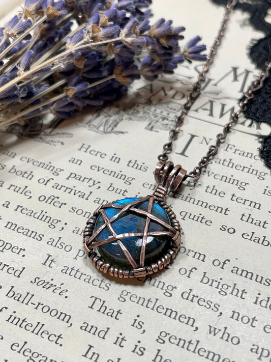 Labradorite Pentacle Pendant in Antiqued Copper