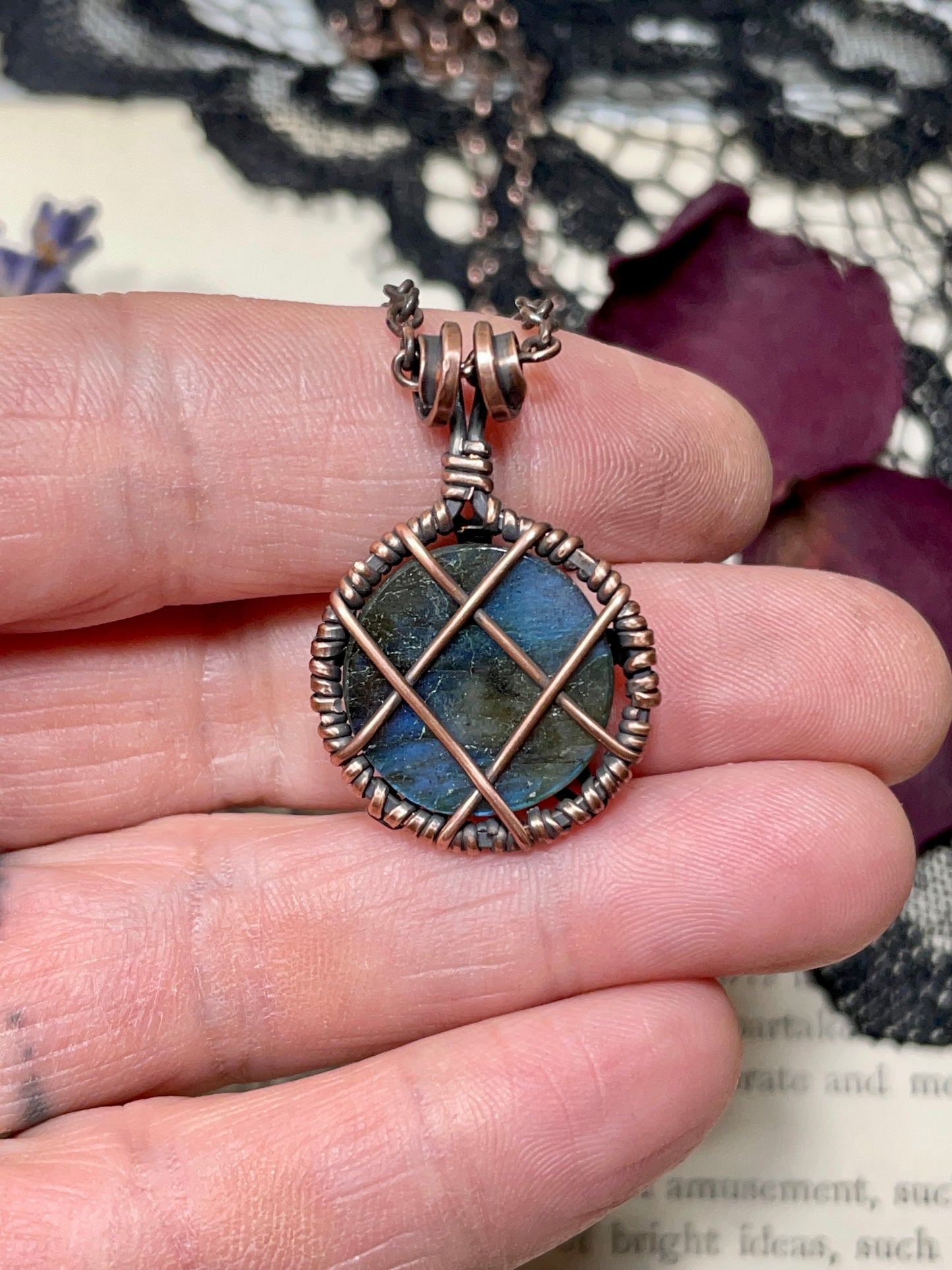 Labradorite Pentacle Pendant in Antiqued Copper