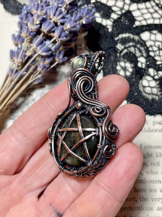 Labradorite Pentacle Amulet in Copper