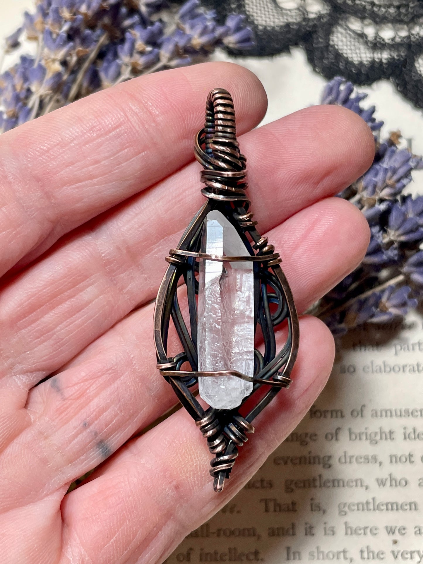 Quartz Crystal Point (Clear Quartz Crystal )Pendant in Copper #1