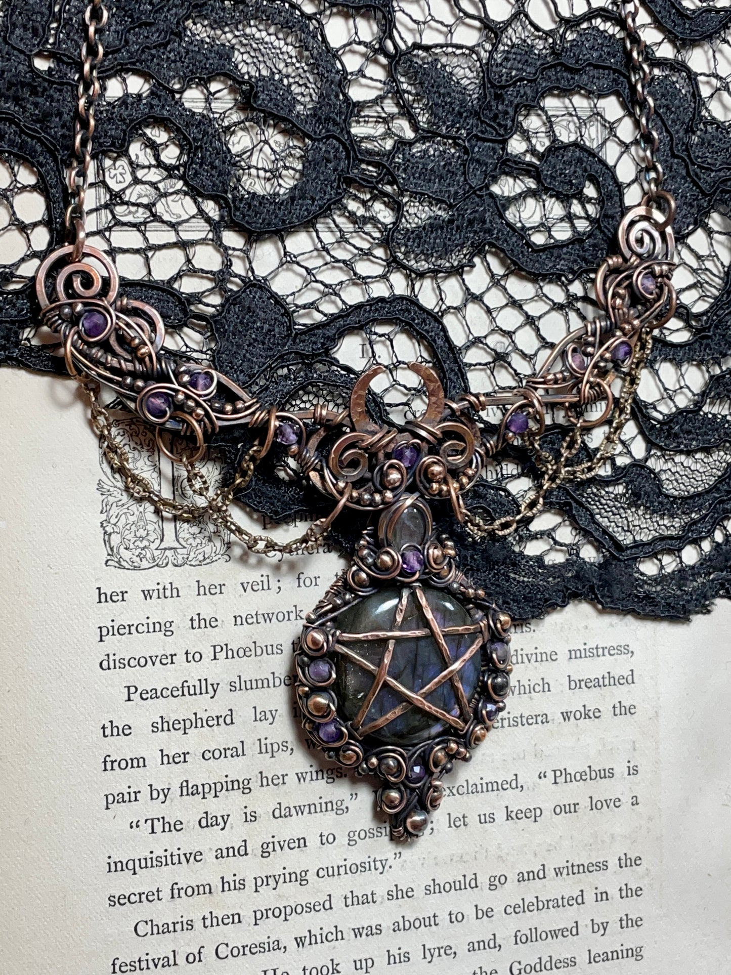 Labradorite Pentacle Collar in Copper