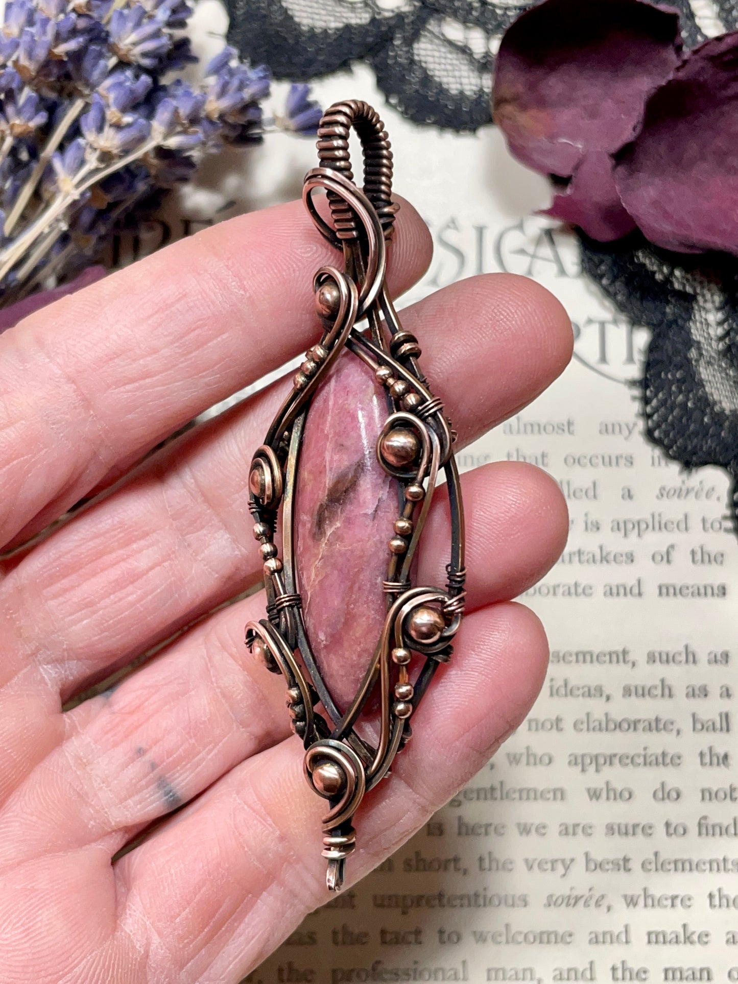 Rhodonite Pendant in Copper