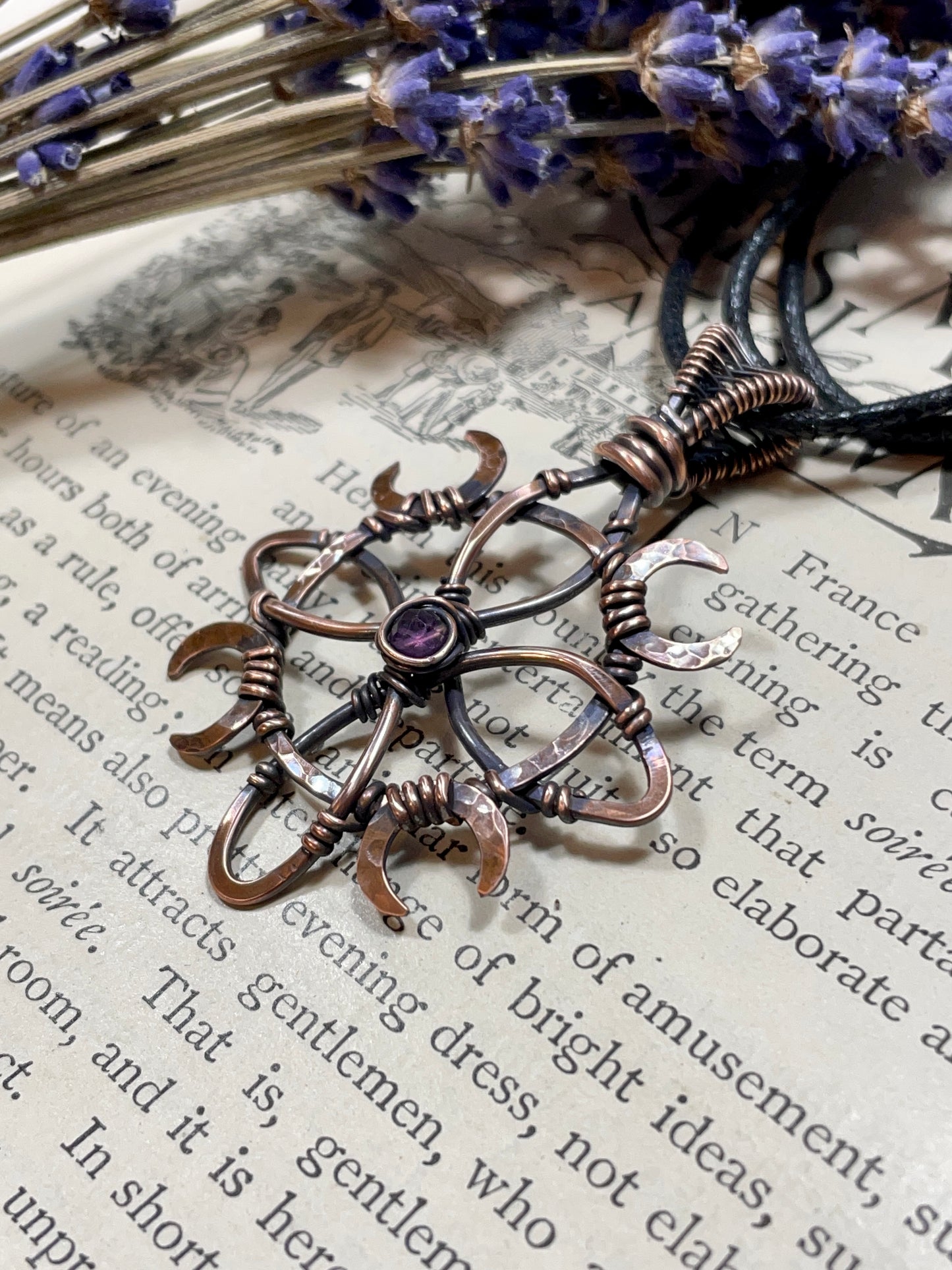 Amethyst Witches Knot Pendant in Antiqued Copper