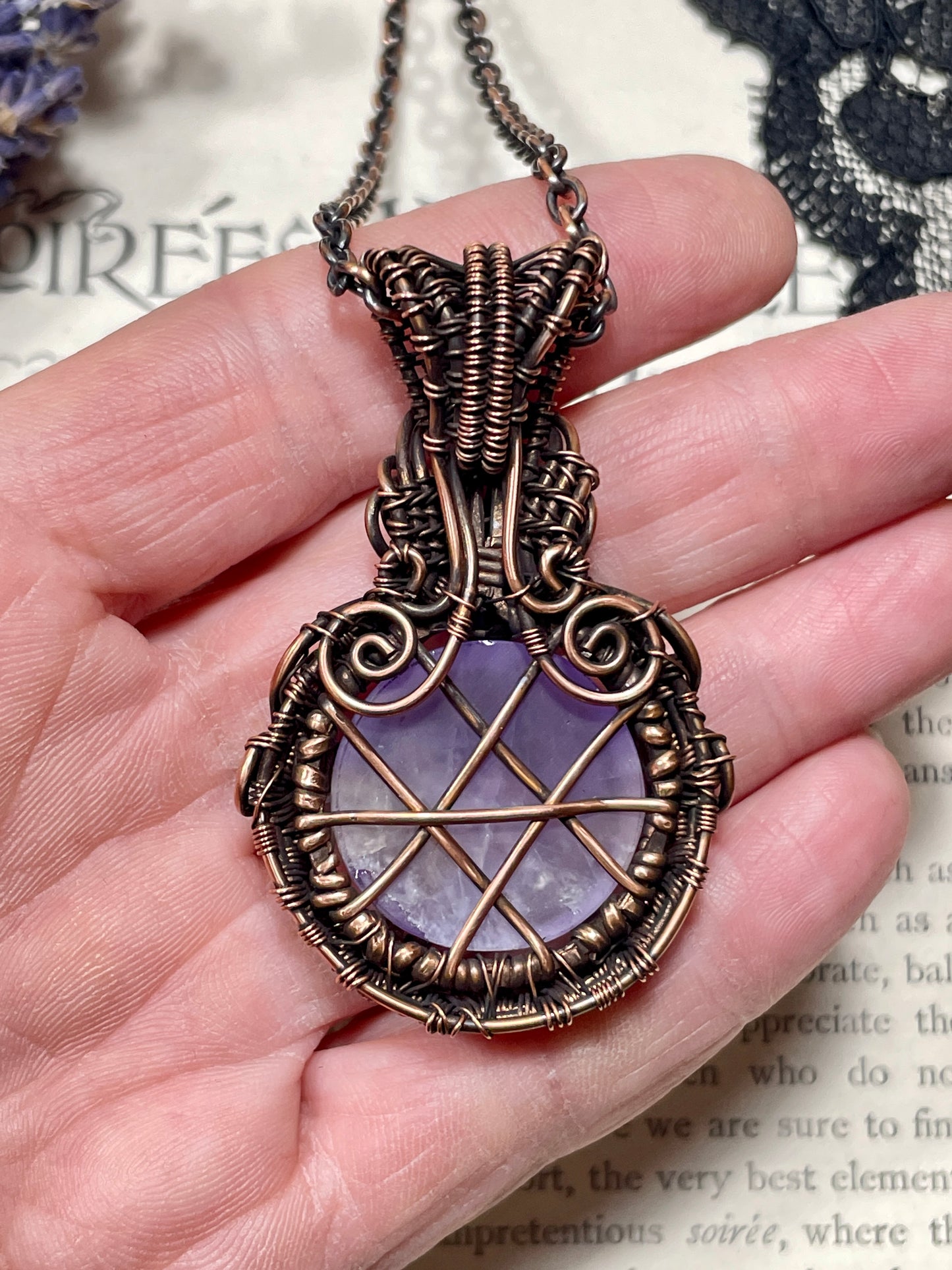 Amethyst Pentacle Amulet in Copper