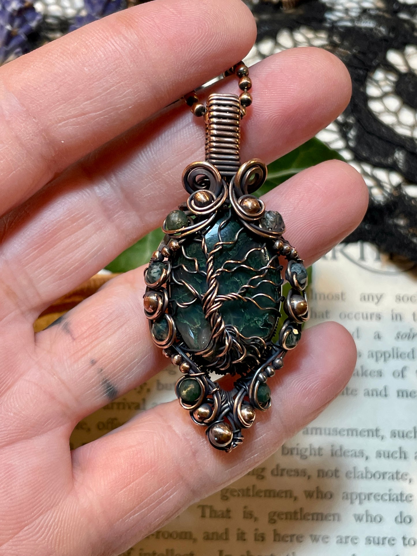 Moss Agate Tree Tree of Life Amulet in Copper