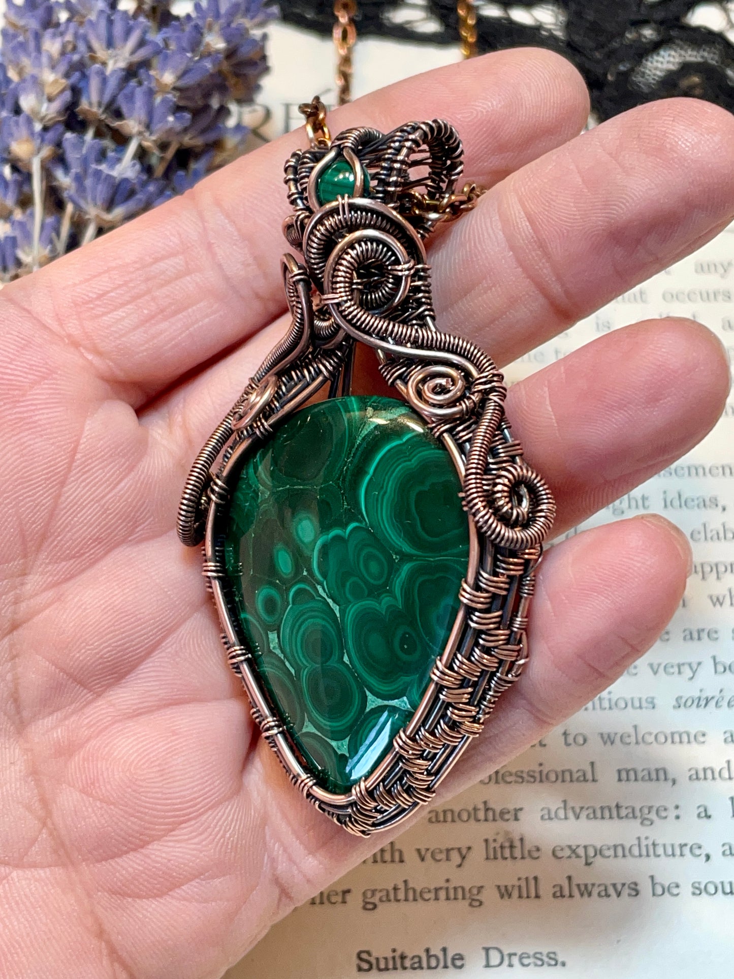 Malachite Amulet in Copper