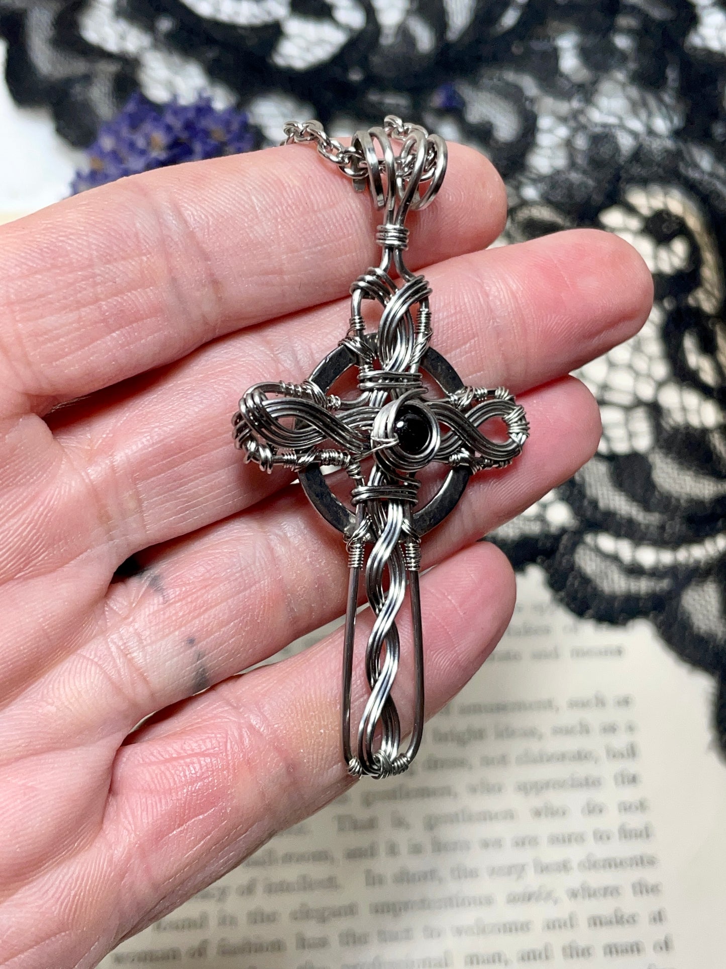 Garnet Celtic Cross Pendant in Stainless Steel