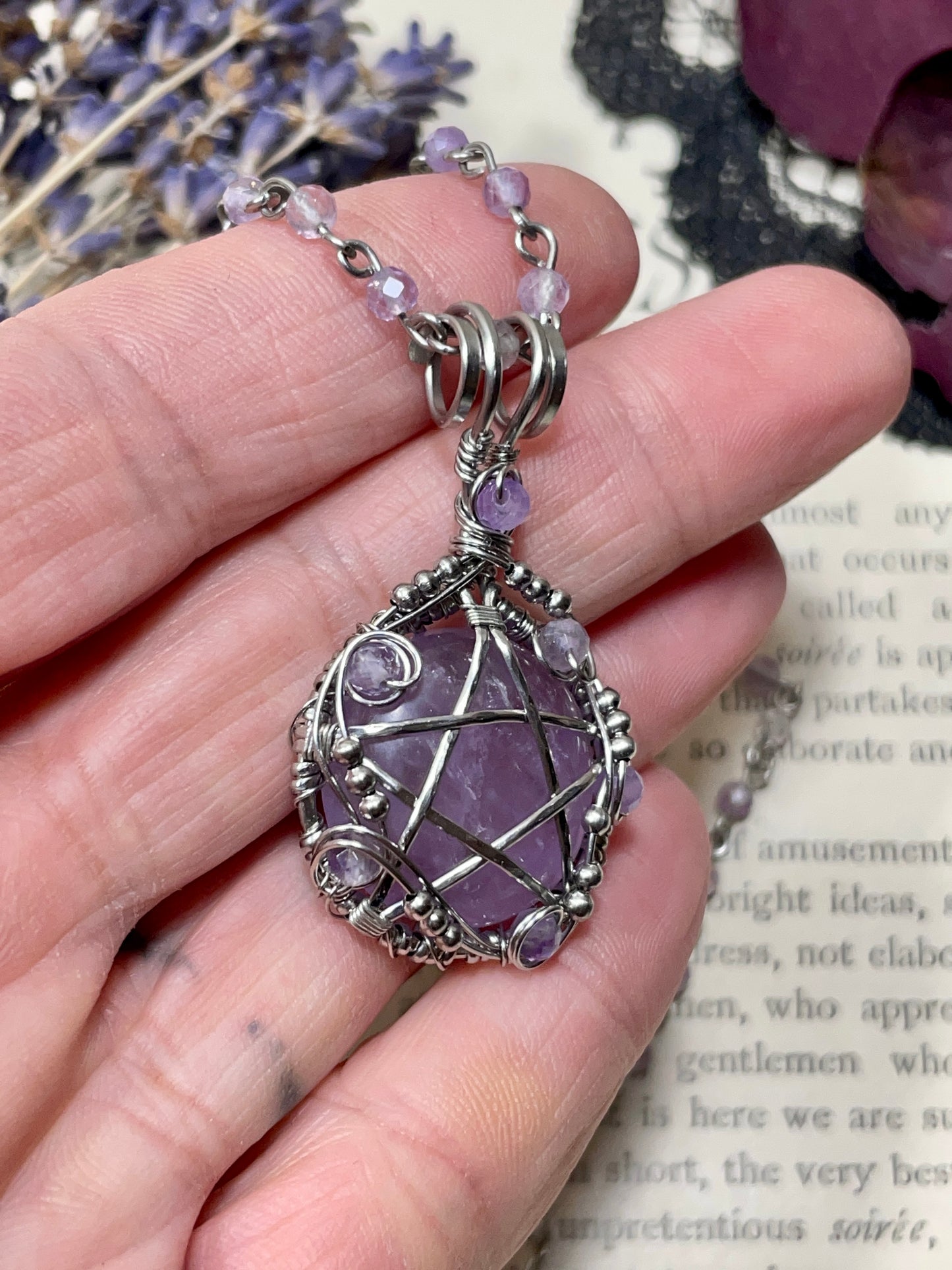 Amethyst Pentacle Pendant in Stainless Steel