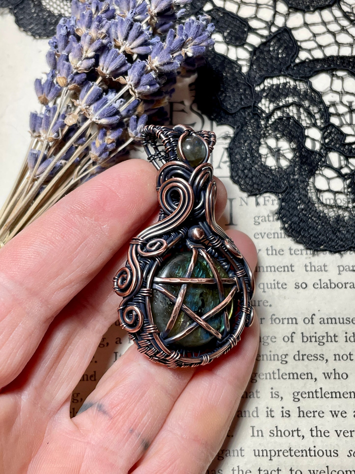 Labradorite Pentacle Amulet in Copper