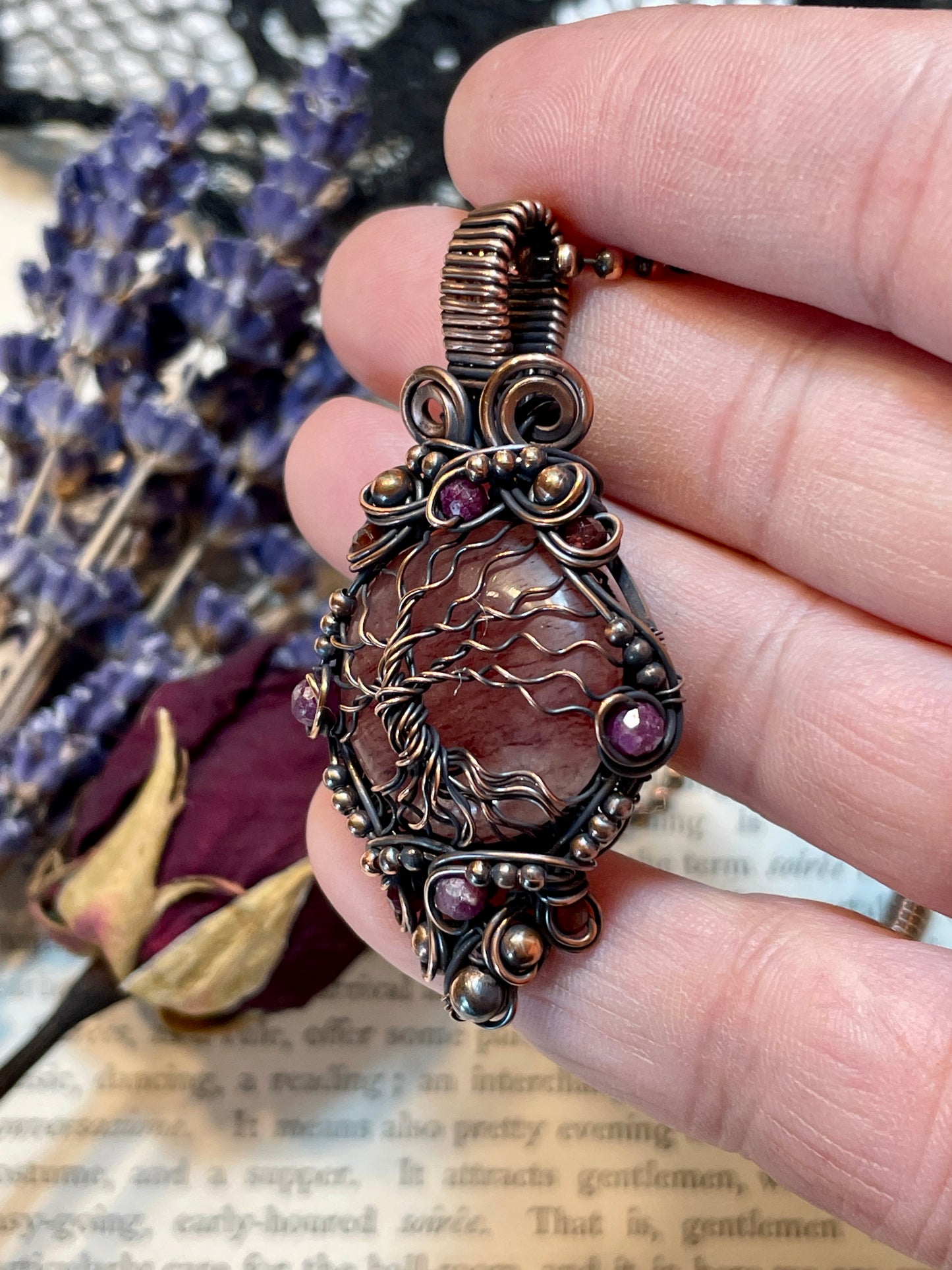 Aventurine (Red Aventurine) Tree of Life Pendant in Copper