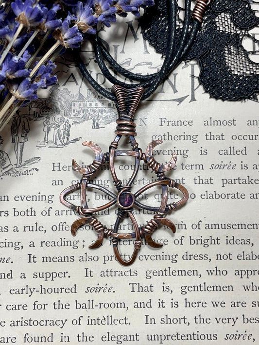 Amethyst Witches Knot Pendant in Antiqued Copper