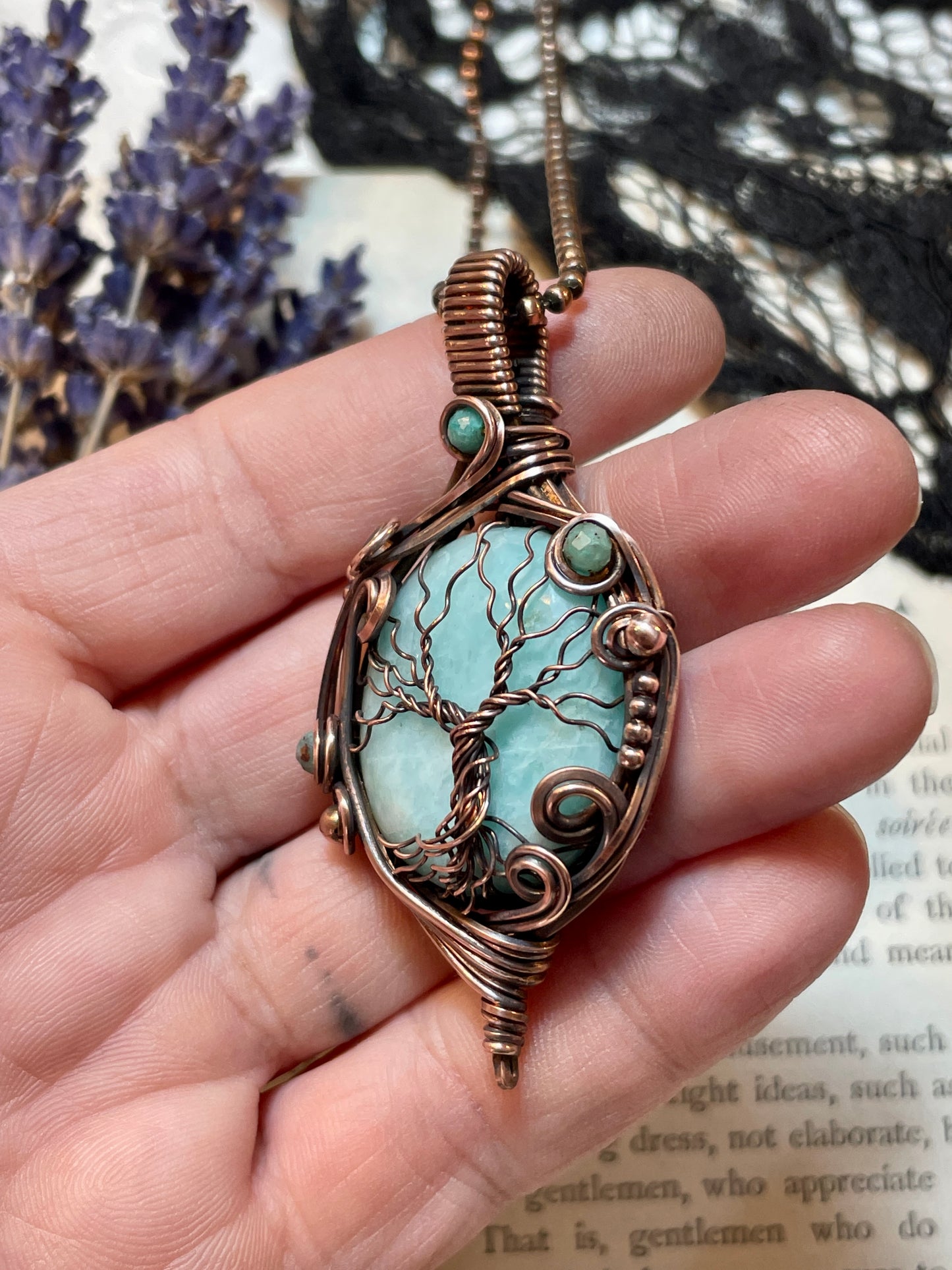 Amazonite Tree of Life Pendant in Copper