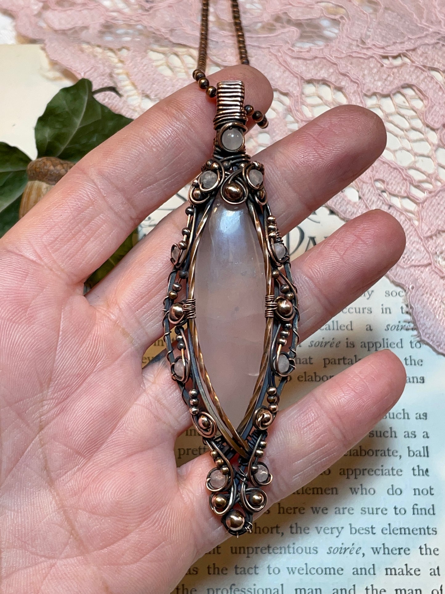 Rose Quartz Pendant in Copper