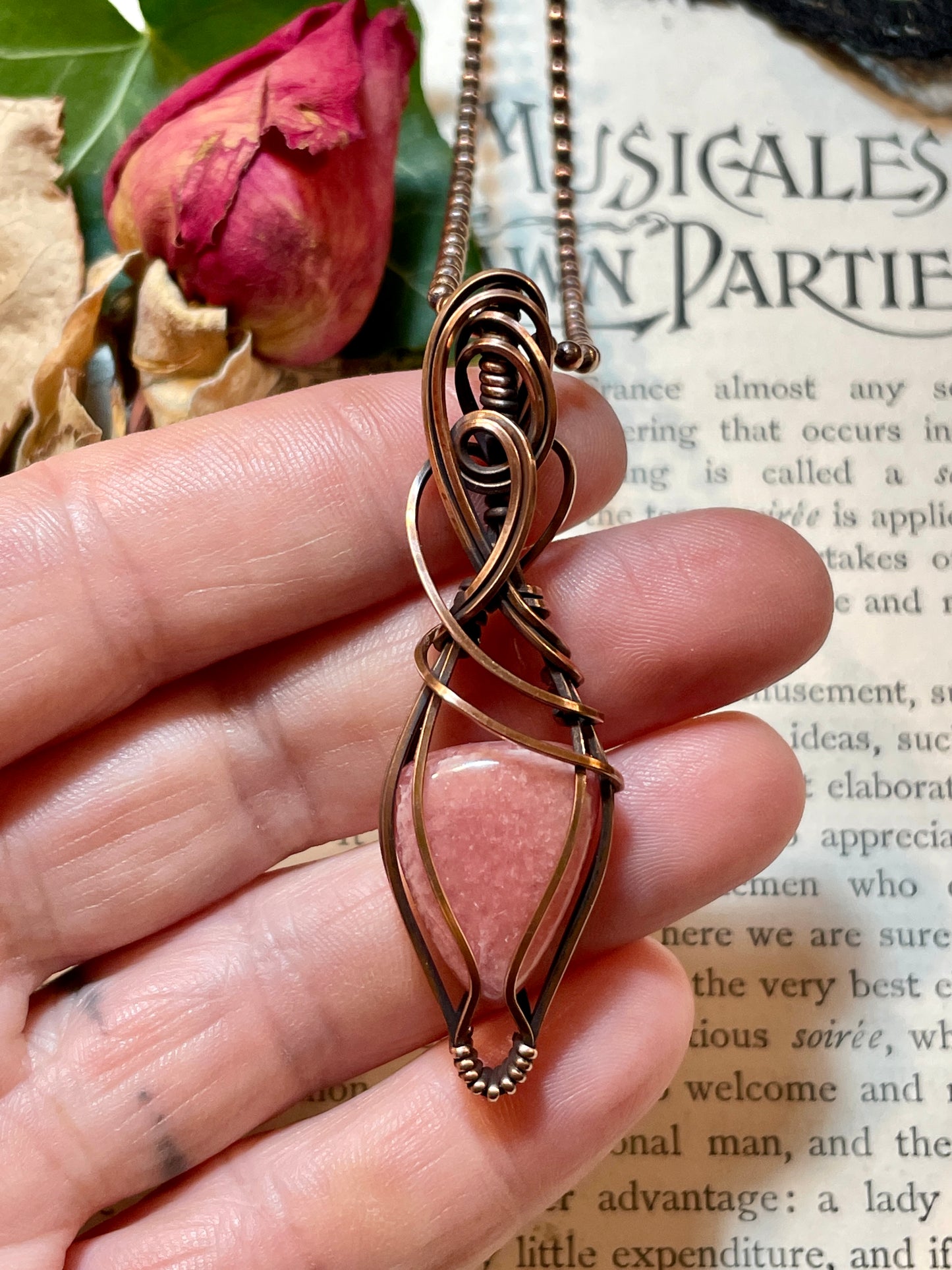 Rhodochrosite Pendant in Copper