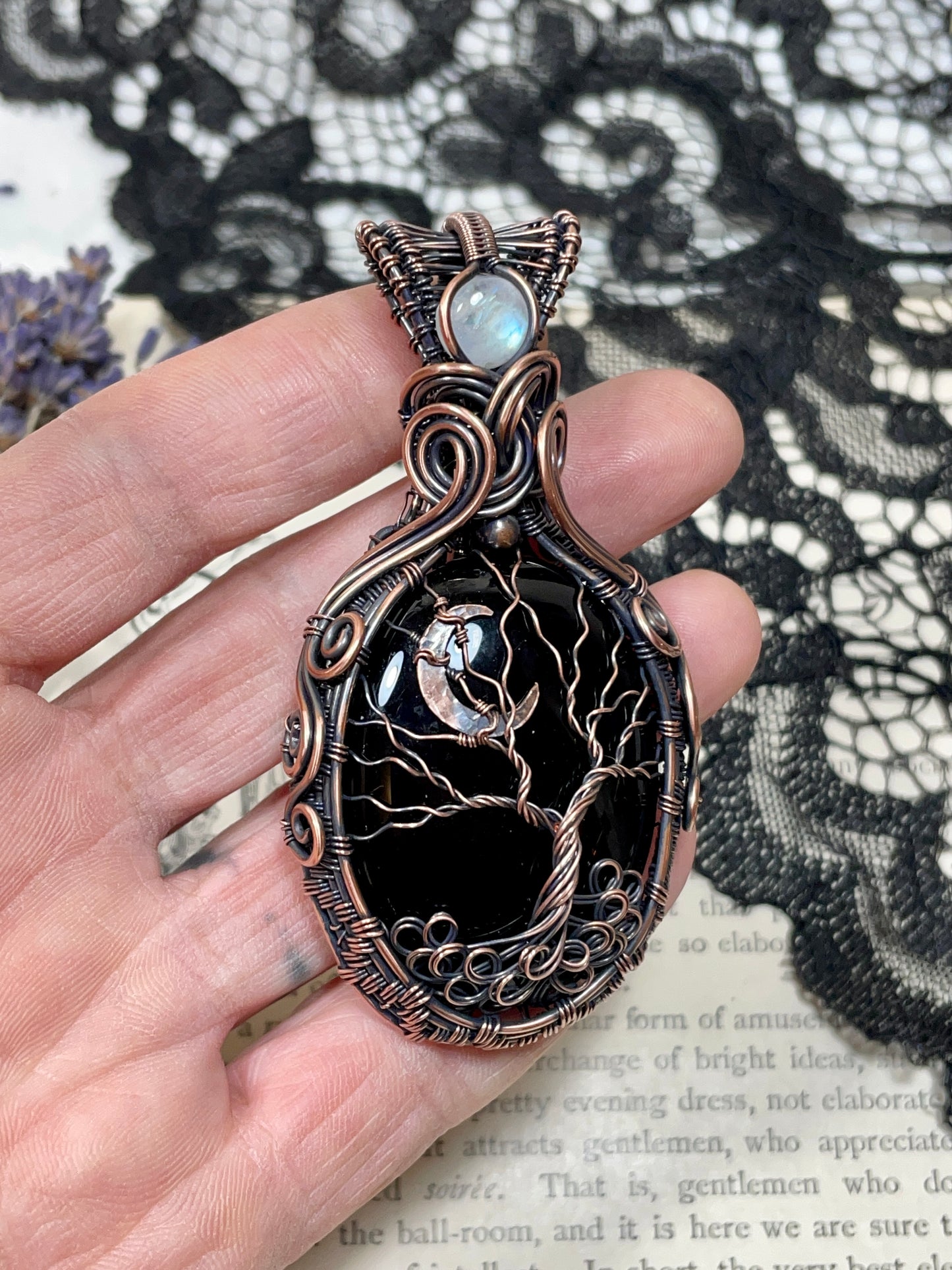 Onyx Tree of Life Pendant in Copper