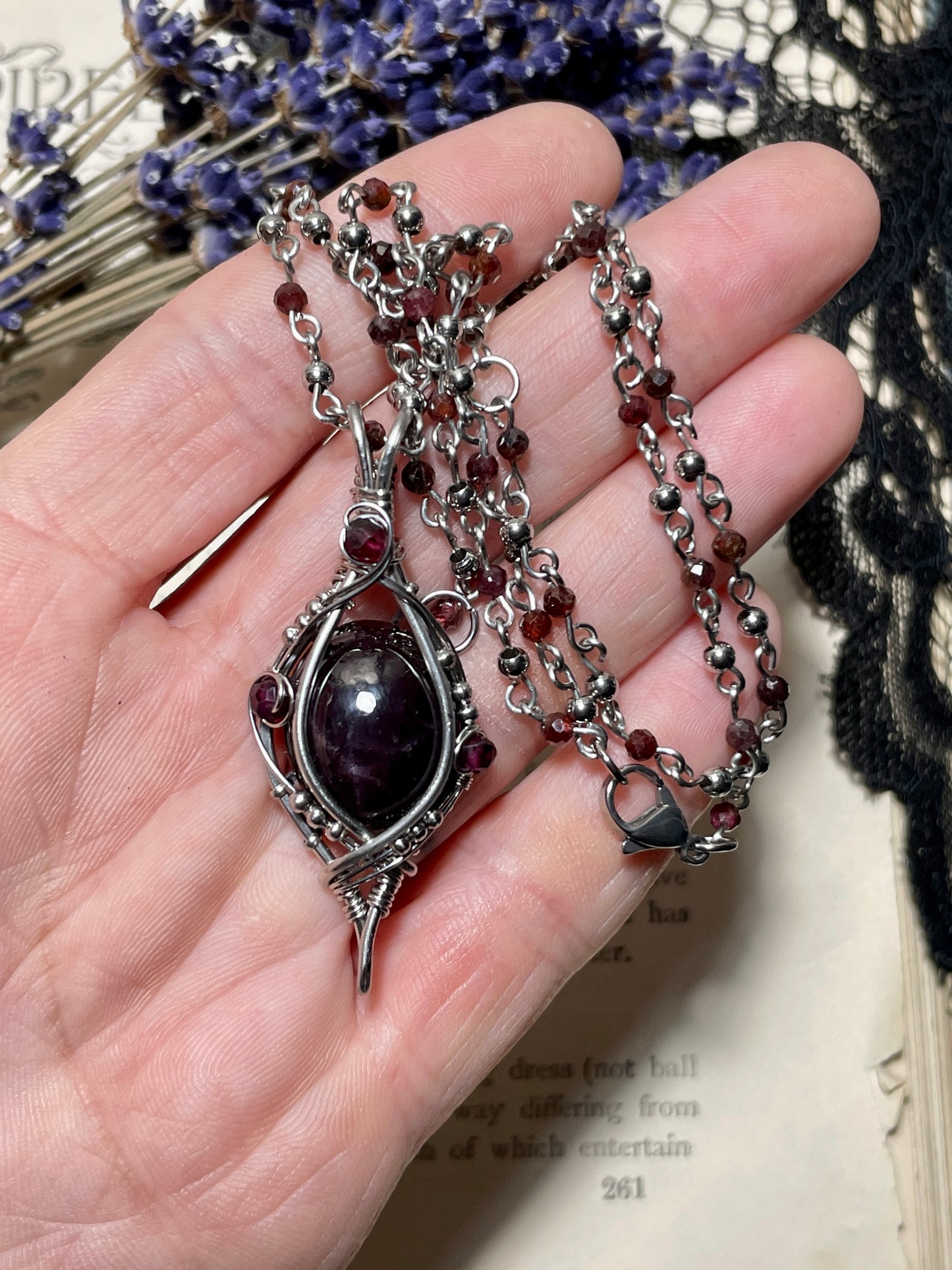 Garnet (Star Garnet) Pendant in Stainless Steel