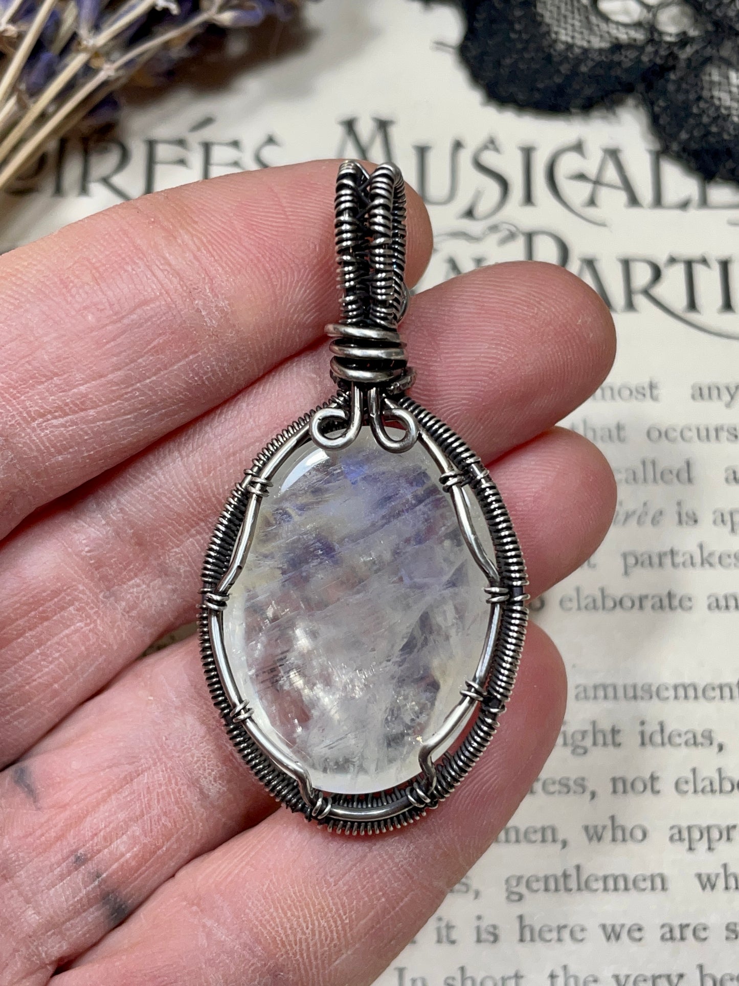 Moonstone (Rainbow Moonstone) Tree of Life Pendant in Sterling Silver