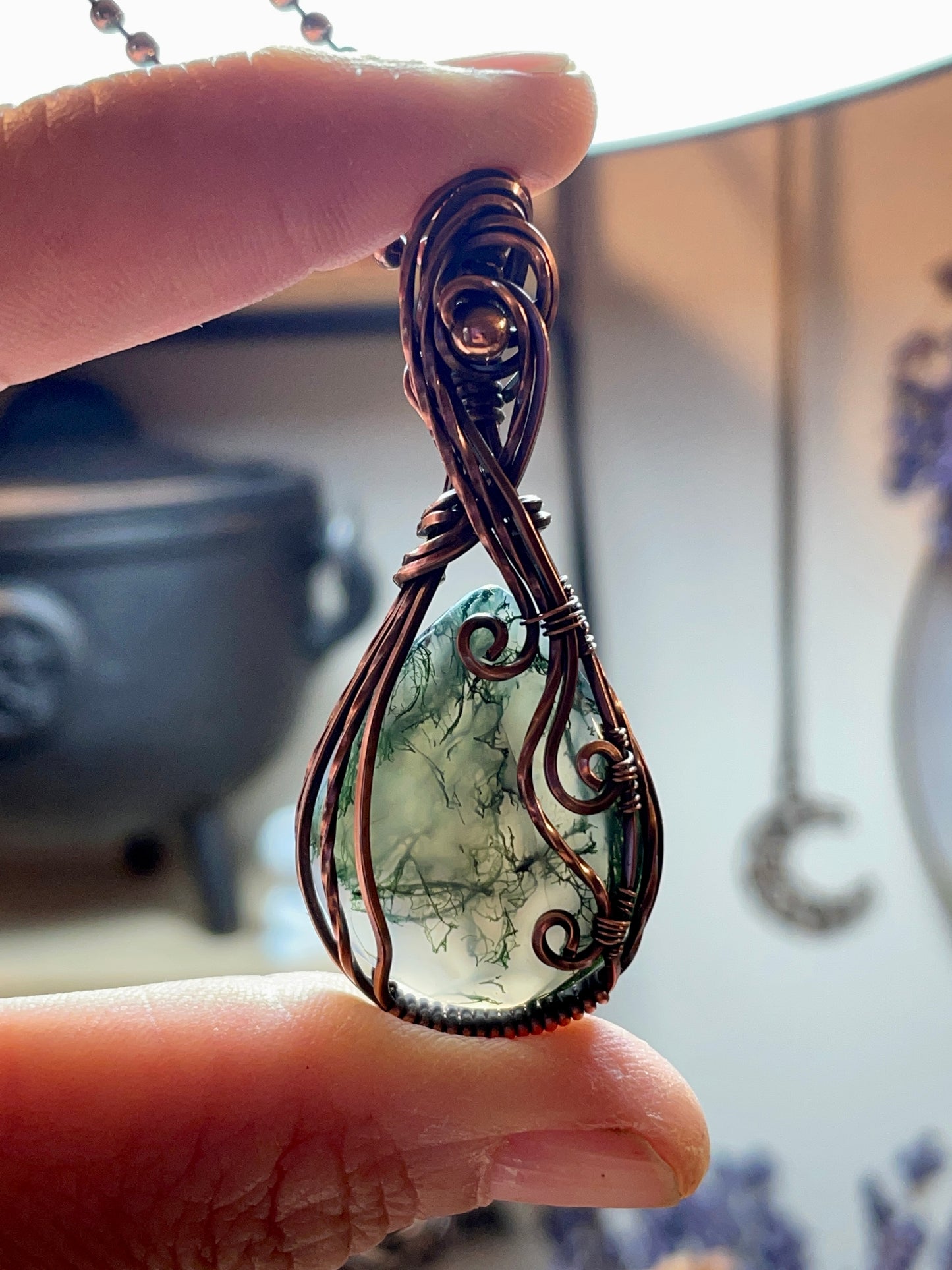 Moss Agate Pendant in Copper