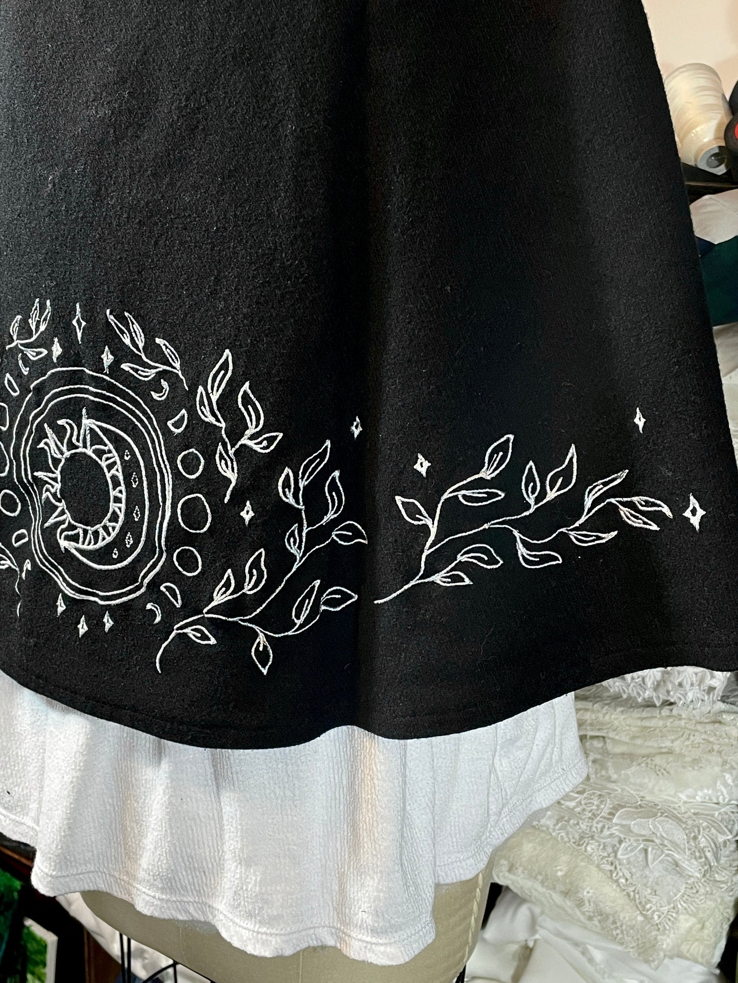 Celestial Black Wool Capelet in Silver