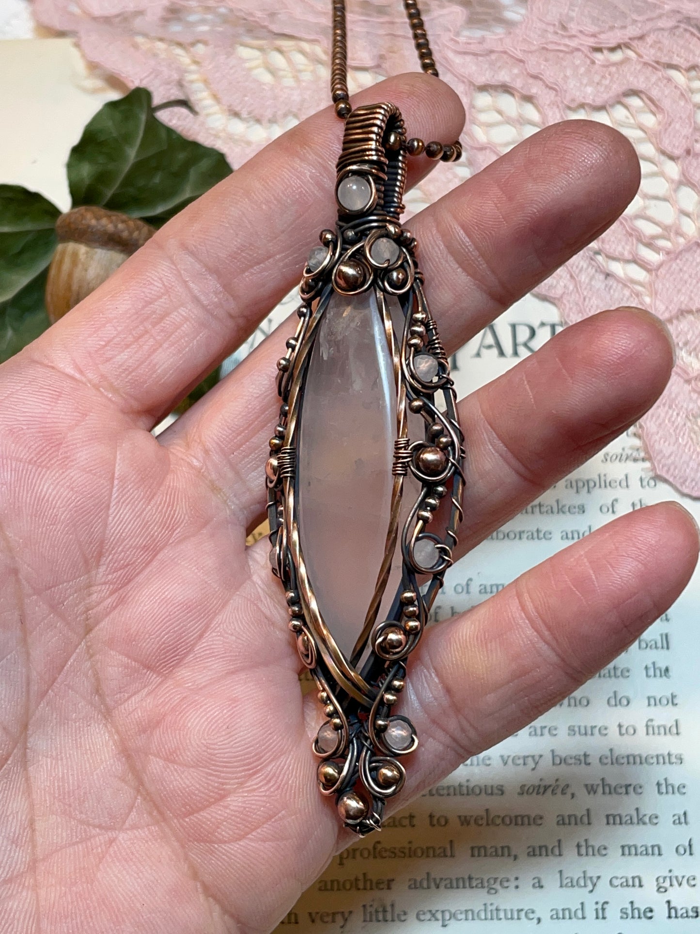 Rose Quartz Pendant in Copper