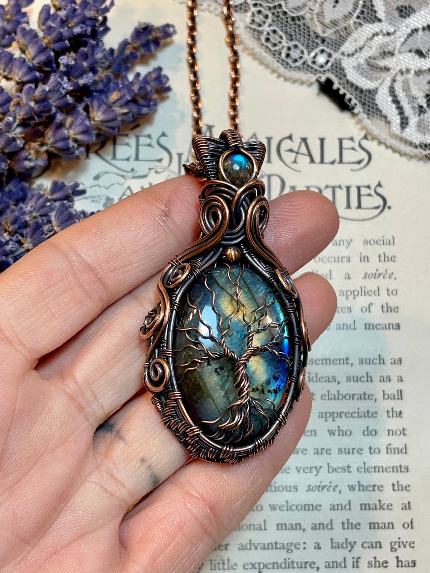 Labradorite Tree of Life Amulet in Copper