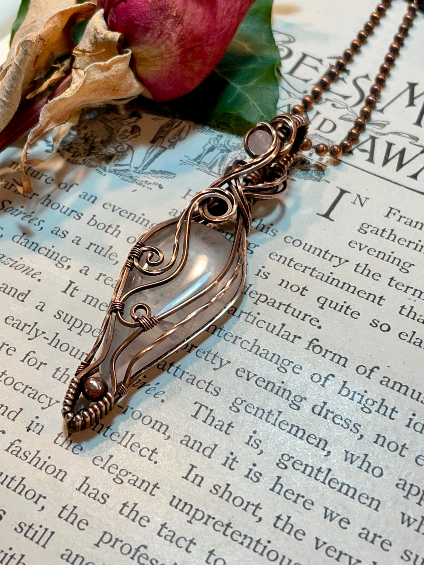 Rose Quartz Pendant in Copper