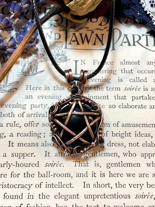 Onyx and Spinel Pentacle Pendant in Copper