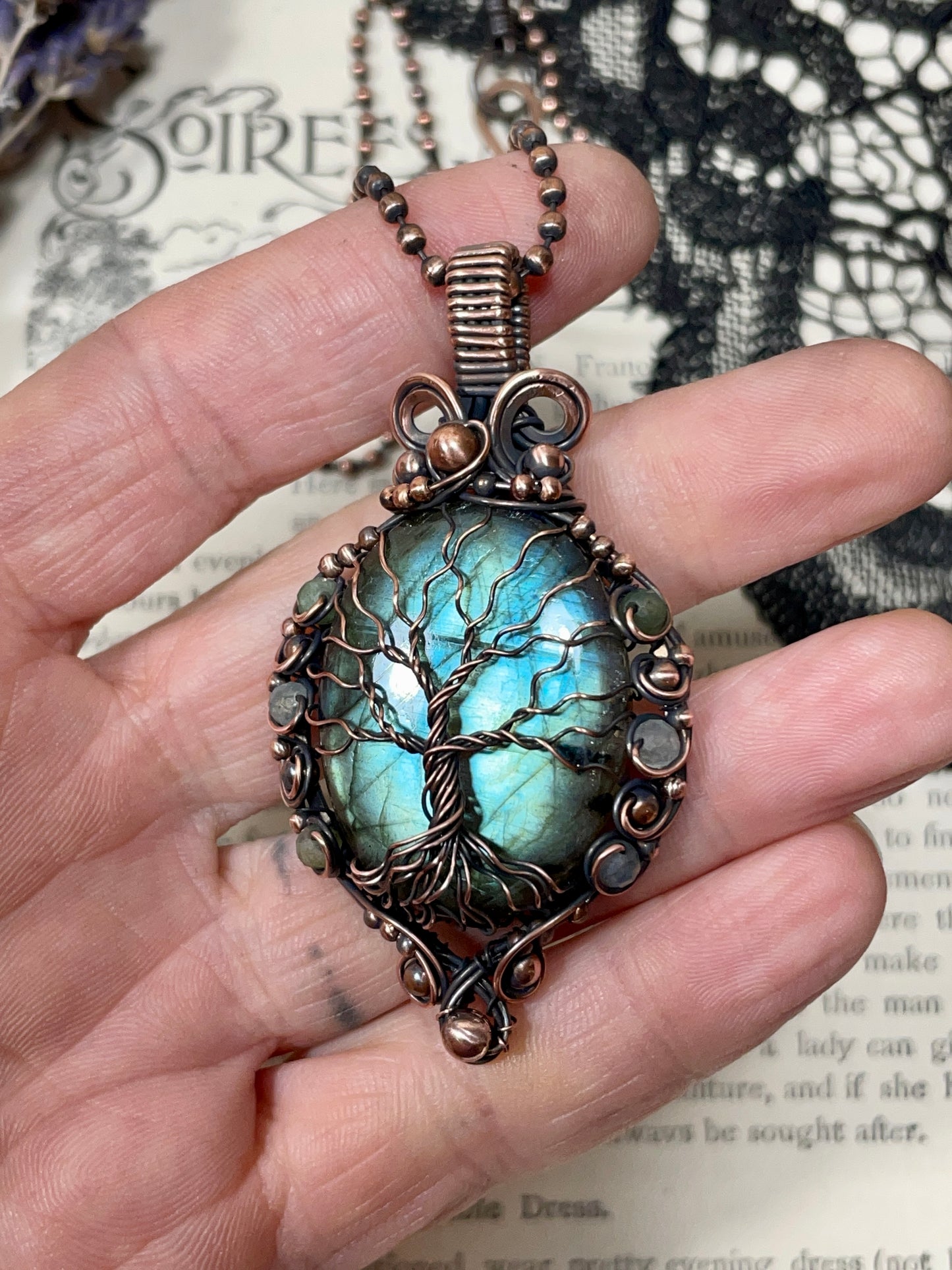 Labradorite Tree of Life Amulet in Copper