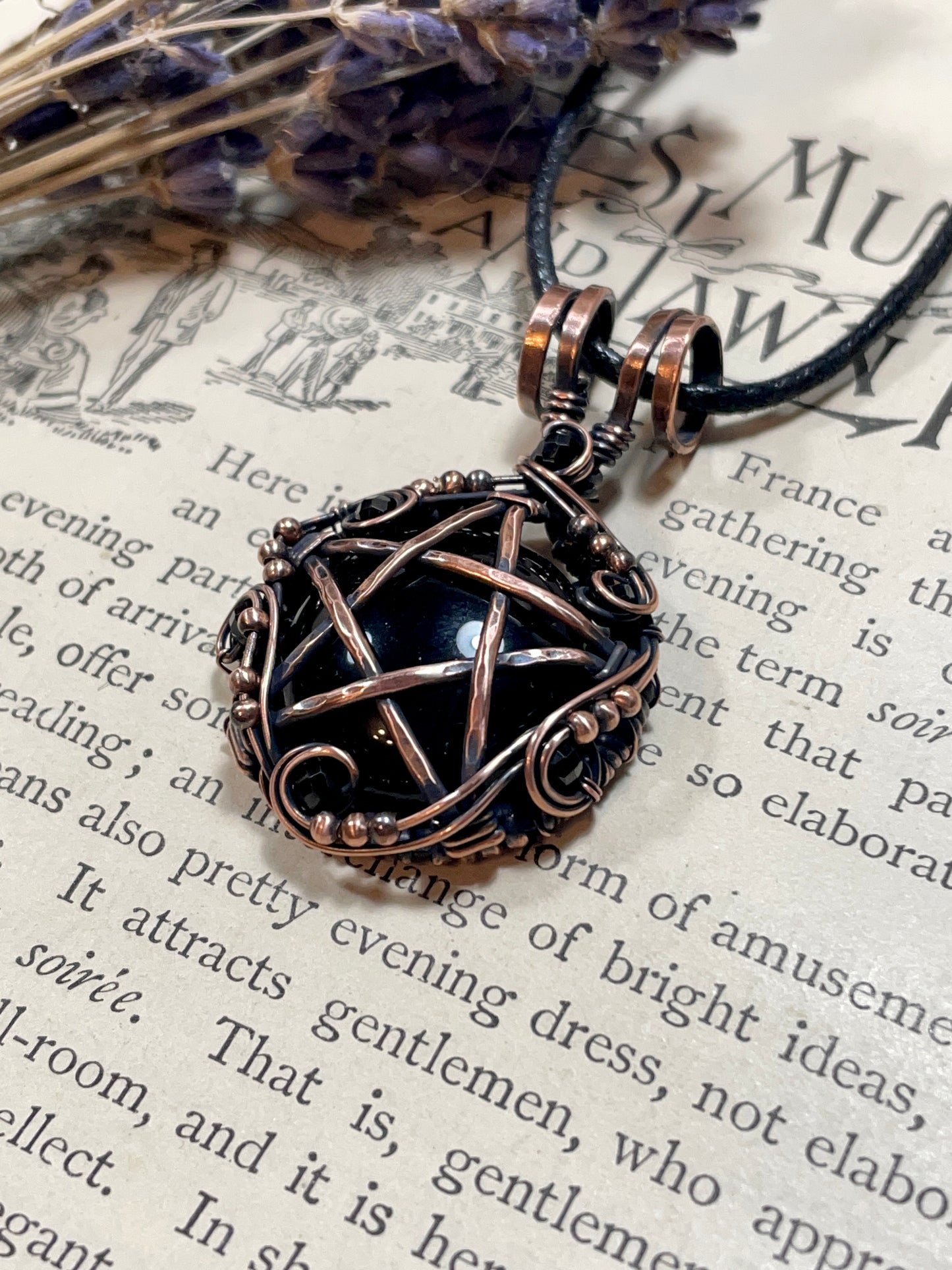 Onyx and Spinel Pentacle Pendant in Copper