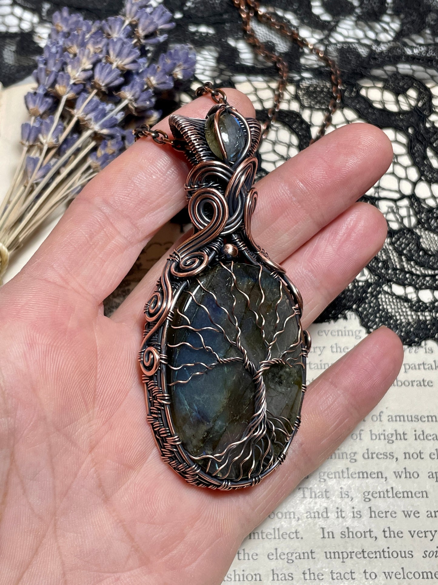 Labradorite Tree of Life Amulet in Copper