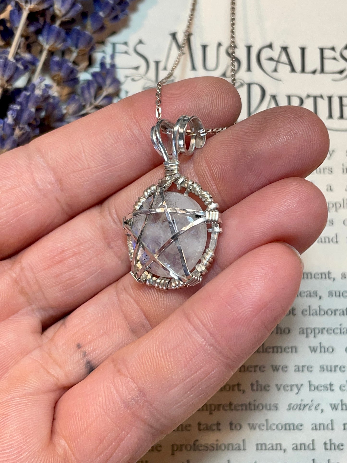 Moonstone (Rainbow Moonstone) Mini Pentacle Pendant in Sterling Silver