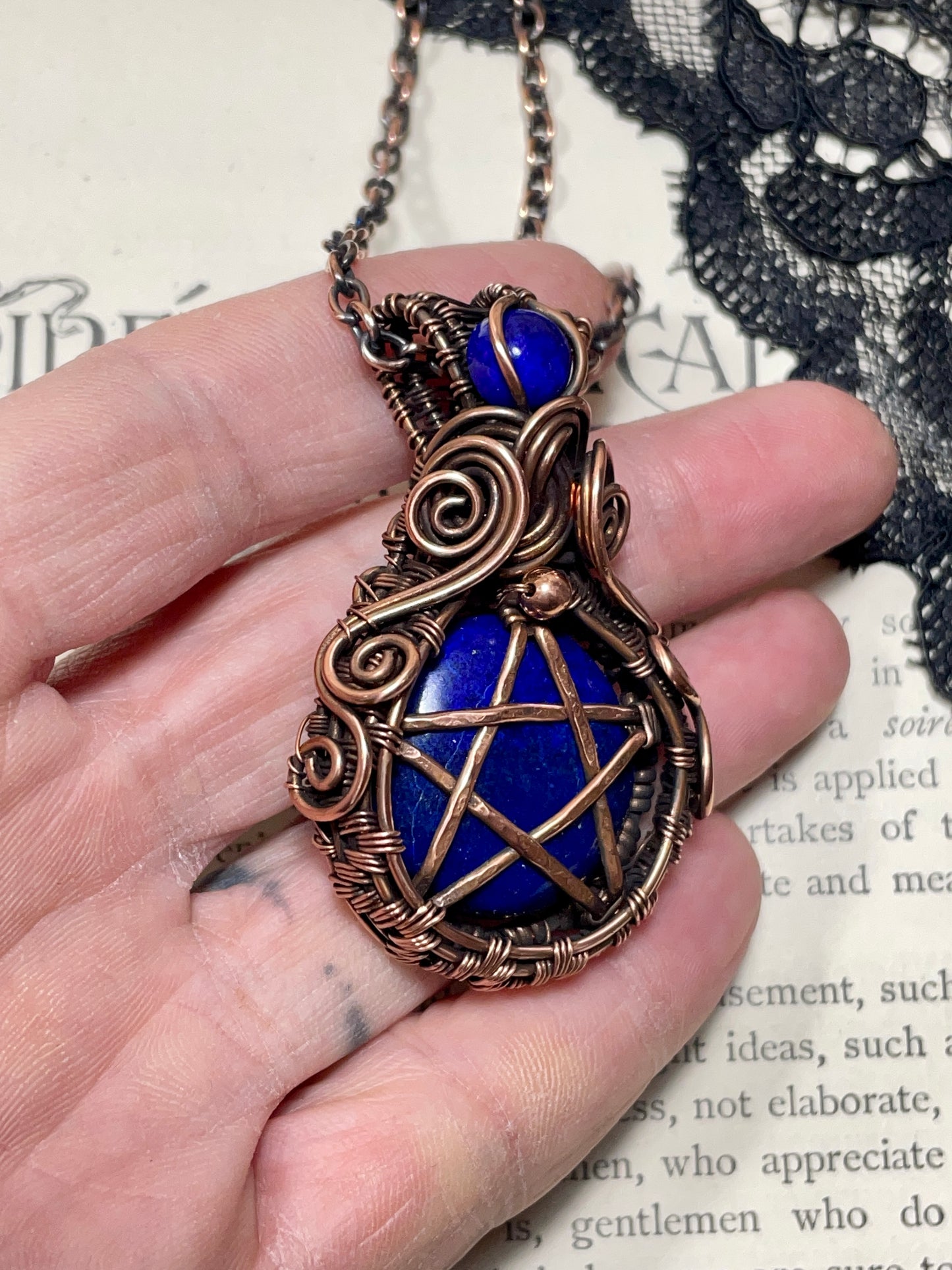 Lapis Lazuli Pentacle Pendant in Copper