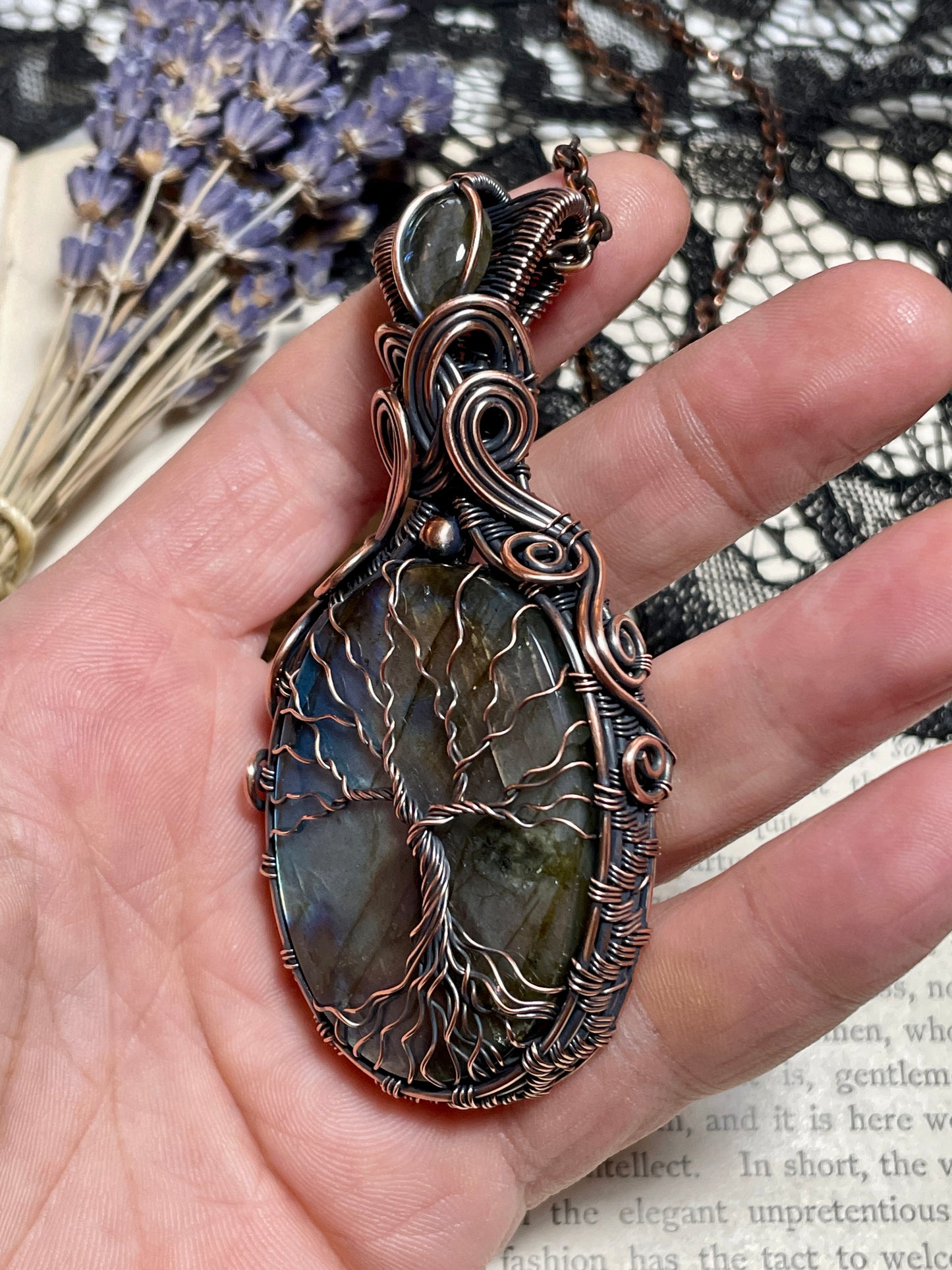 Labradorite Tree of Life Amulet in Copper