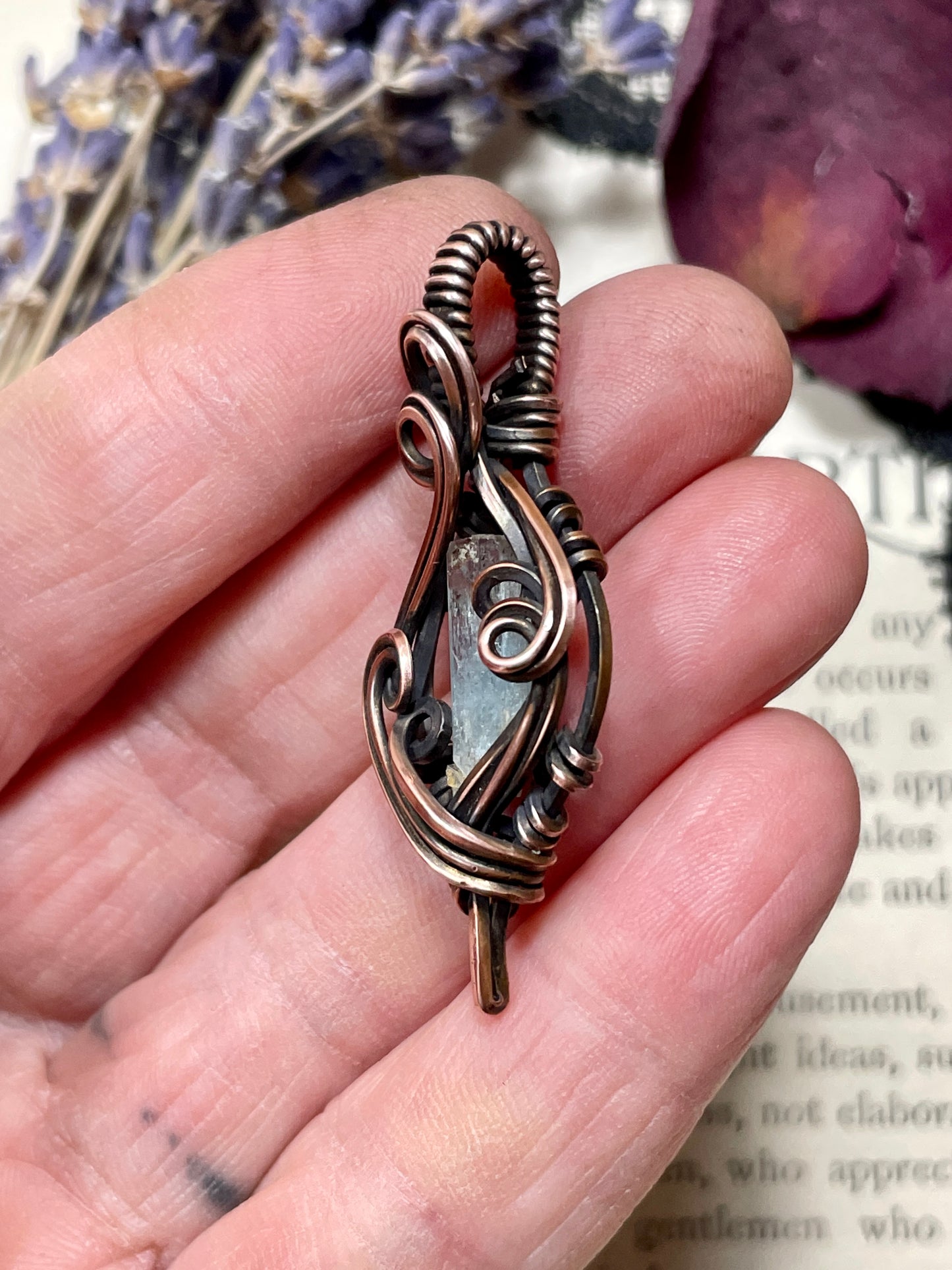 Aquamarine (Natural Raw Aquamarine Crystal) Pendant in Copper #2