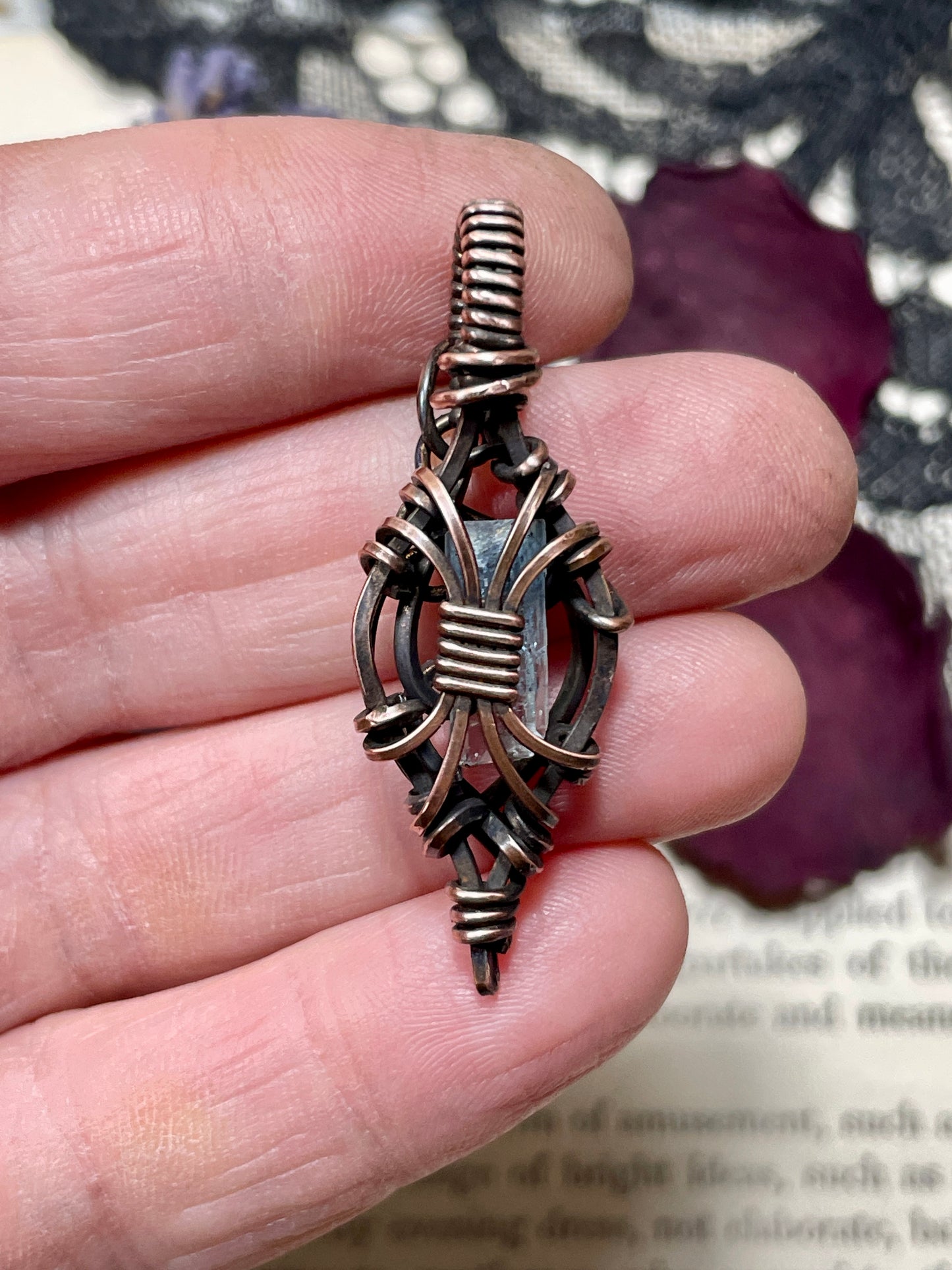 Aquamarine (Natural Raw Aquamarine Crystal) Pendant in Copper #1