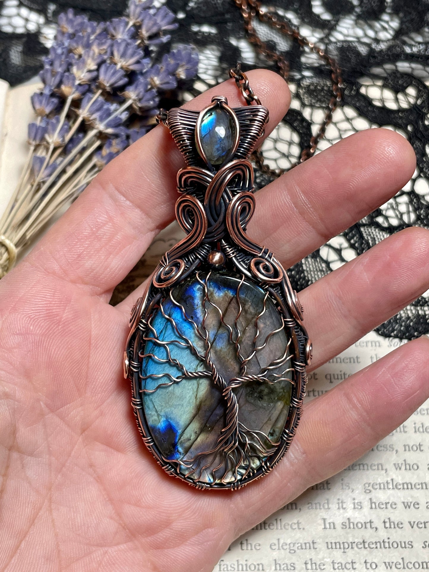 Labradorite Tree of Life Amulet in Copper
