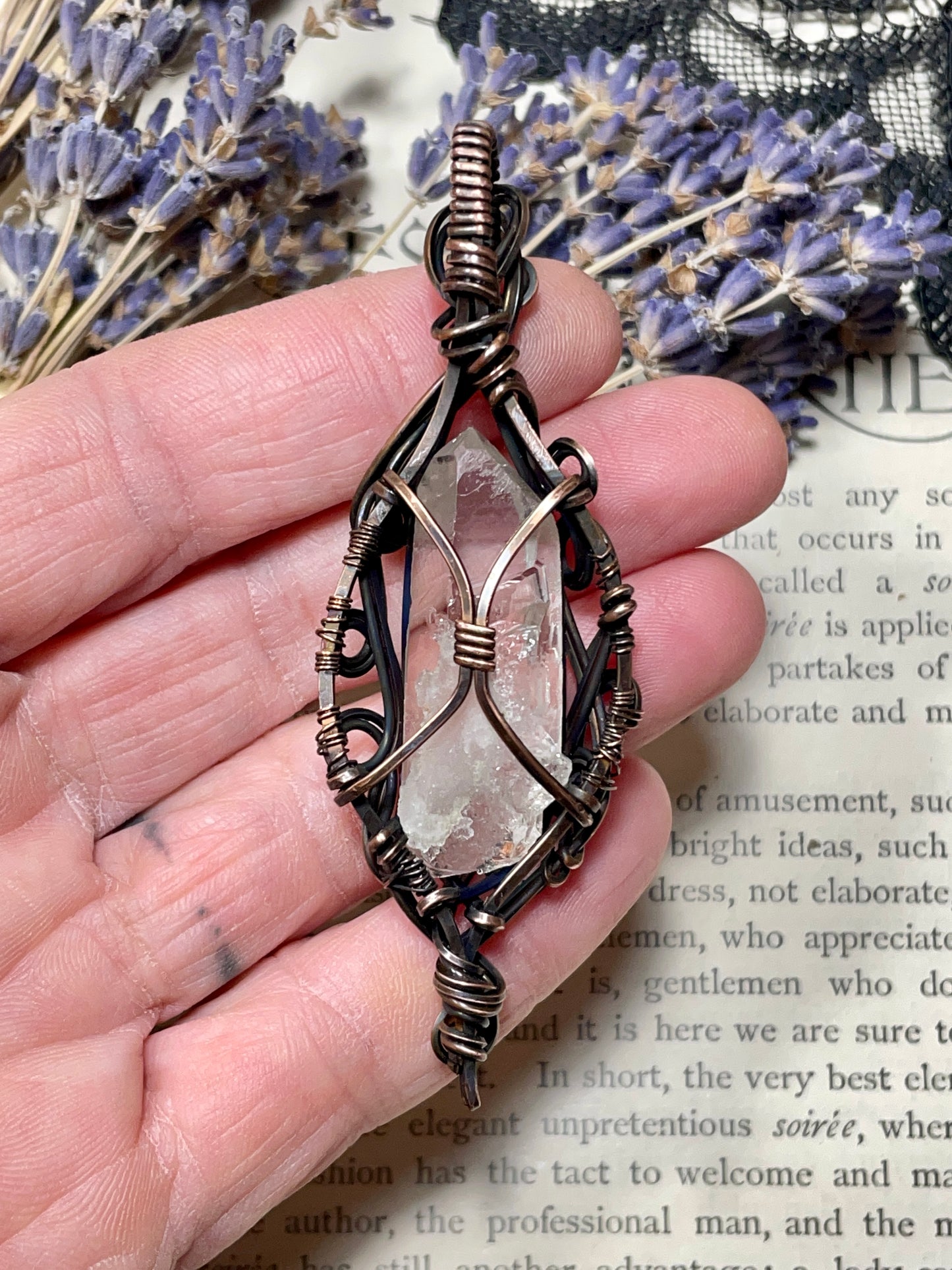Quartz Crystal Point (Clear Quartz Crystal )Pendant in Copper #3